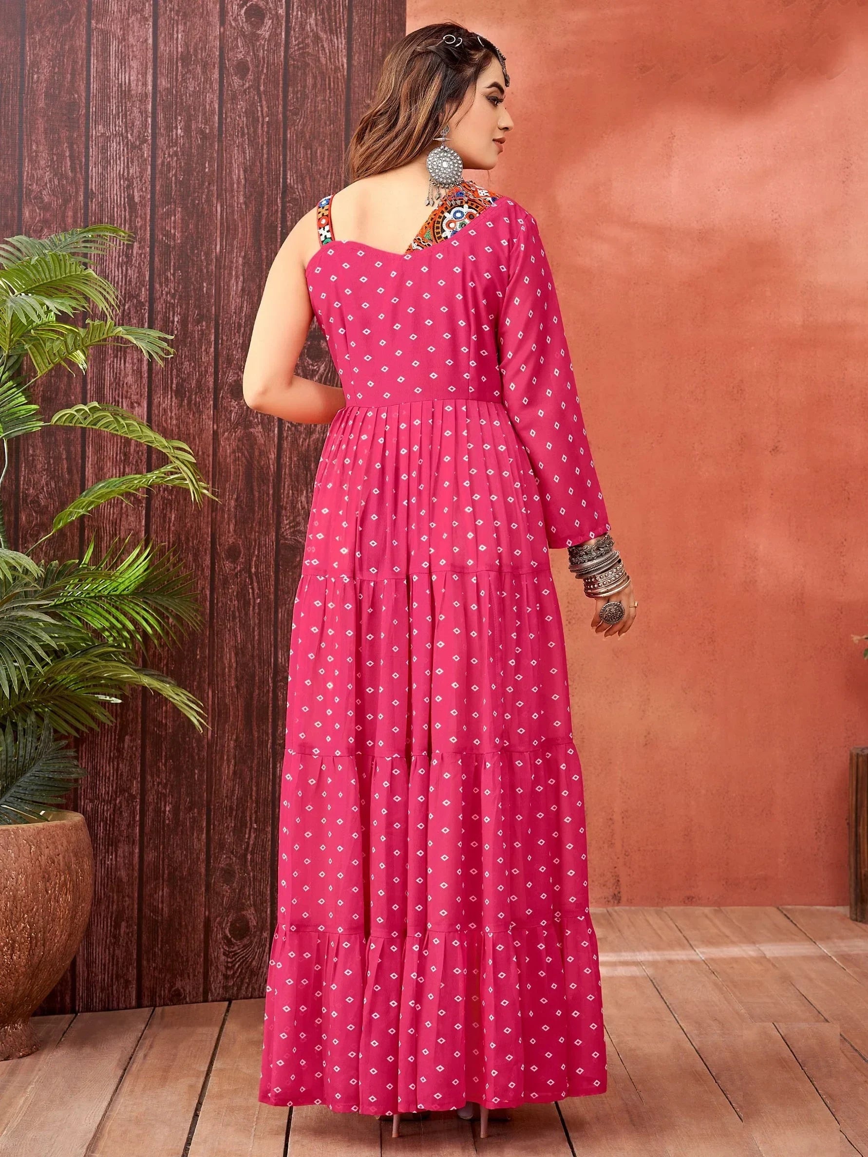 Awesome Pink Bandhani Print Georgette Navratri Wear Gown - Zeel Clothing