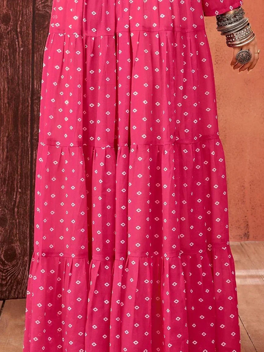 Awesome Pink Bandhani Print Georgette Navratri Wear Gown - Zeel Clothing