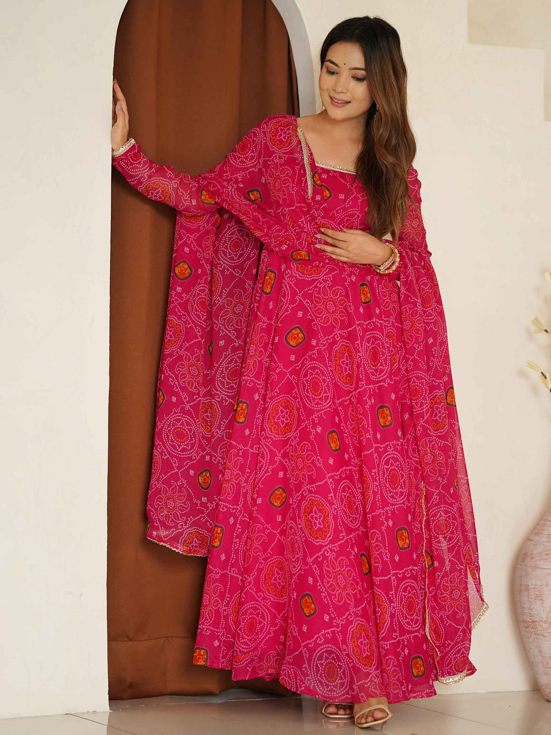 Awesome Pink Bandhej Print Georgette Event Wear Anarkali Suit - Zeel Clothing