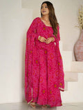 Awesome Pink Bandhej Print Georgette Event Wear Anarkali Gown