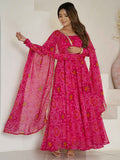 Awesome Pink Bandhej Print Georgette Event Wear Anarkali Gown