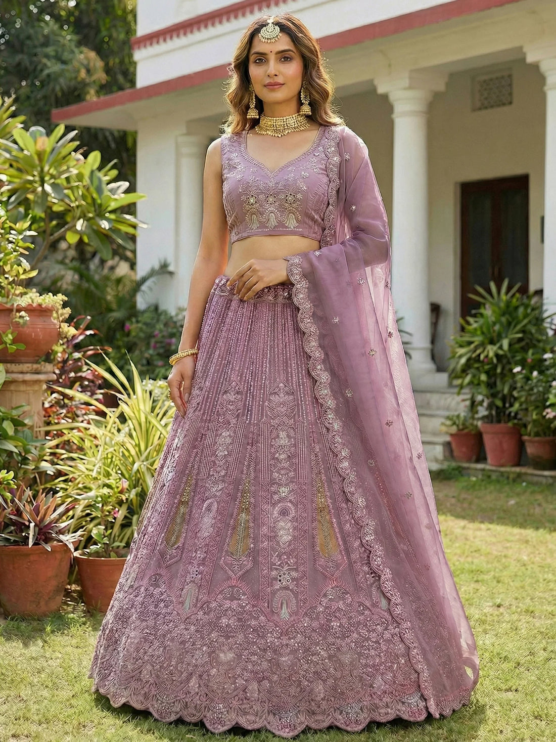 Awesome Pink Dori Embroidery Net Engagement Wear Lehenga Choli With Dupatta