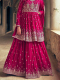Awesome Pink Embroidered Georgette Gharara Suit With Dupatta - Zeel Clothing