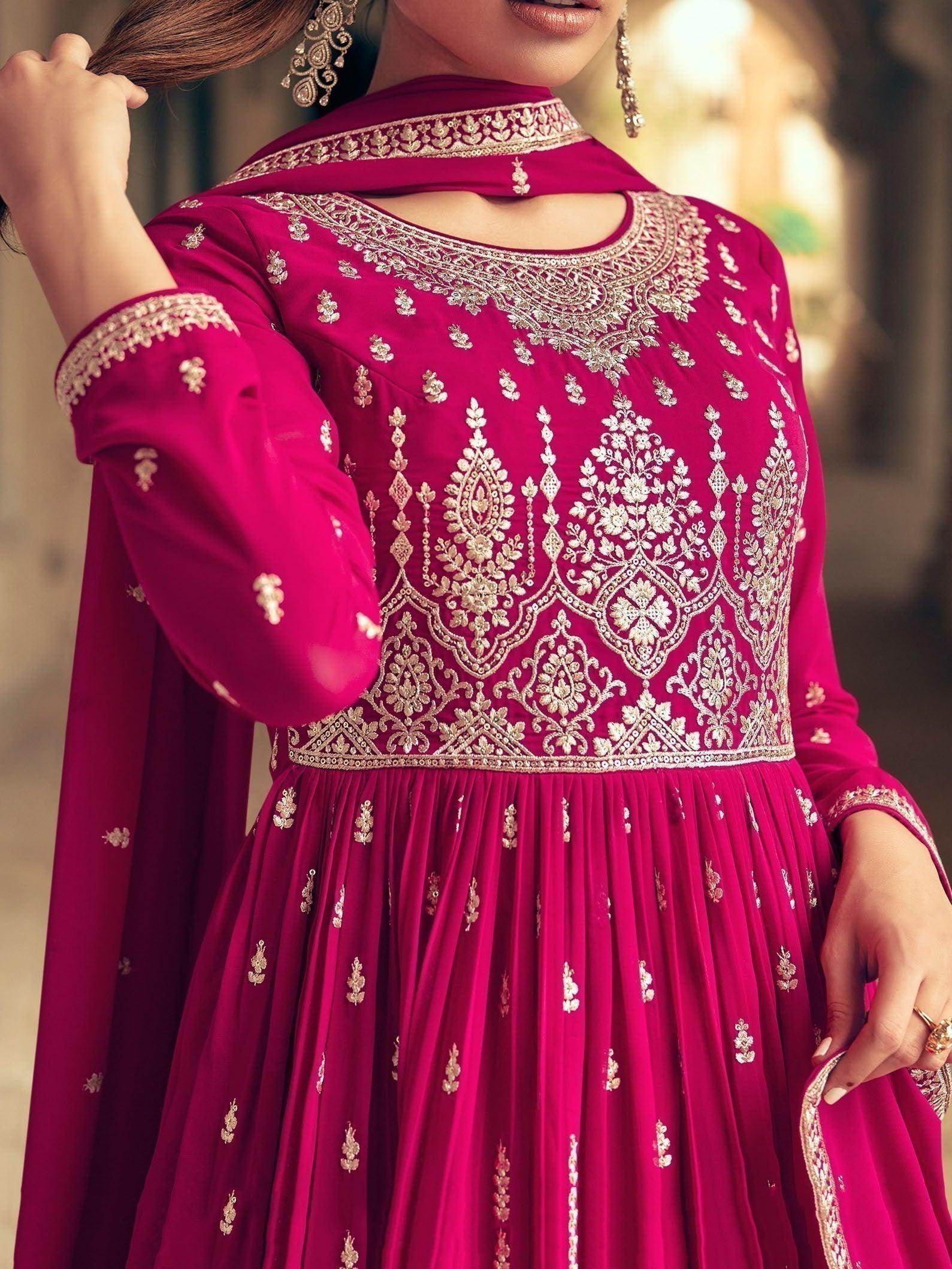 Awesome Pink Embroidered Georgette Gharara Suit With Dupatta - Zeel Clothing