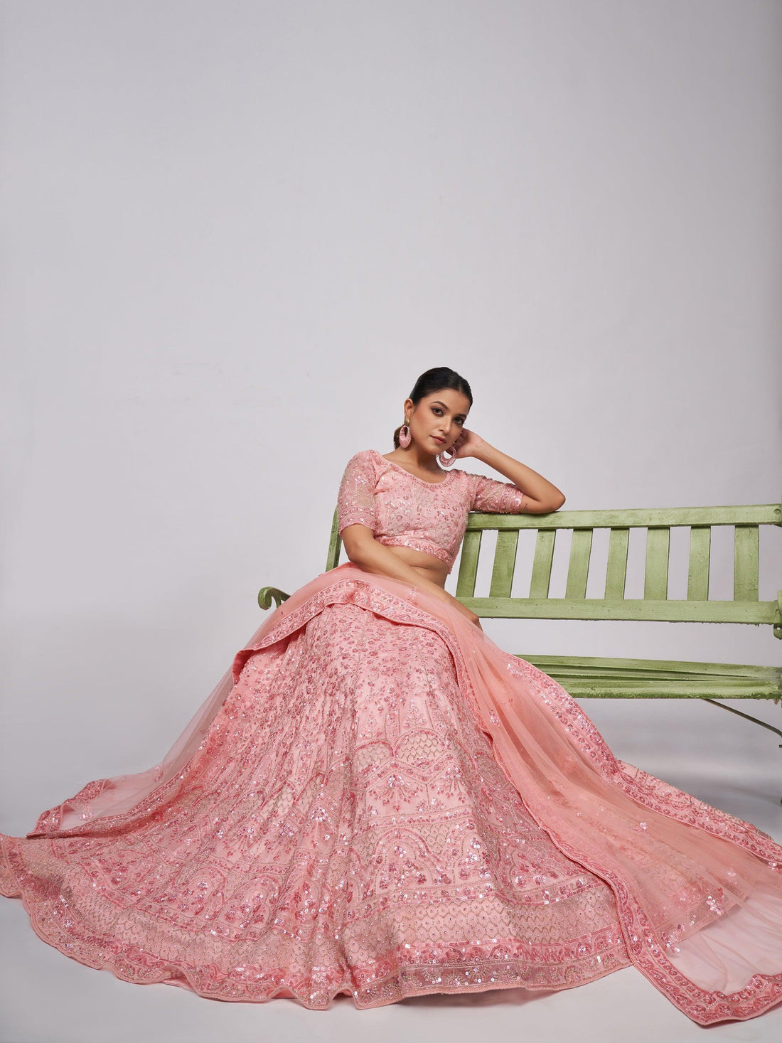 Awesome Pink Embroidered Net Engagement Wear Lehenga Choli