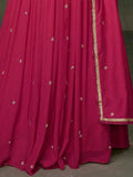 Awesome Pink Embroidered Silk Engagement Wear Gown With Dupatta - Zeel Clothing