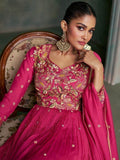 Awesome Pink Embroidered Silk Engagement Wear Gown With Dupatta - Zeel Clothing