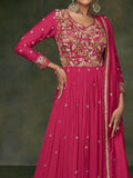 Awesome Pink Embroidered Silk Engagement Wear Gown With Dupatta - Zeel Clothing