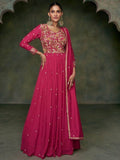 Awesome Pink Embroidered Silk Engagement Wear Gown With Dupatta - Zeel Clothing