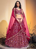 Awesome Pink Embroidered Soft Net Wedding Wear Lehenga Choli - Zeel Clothing