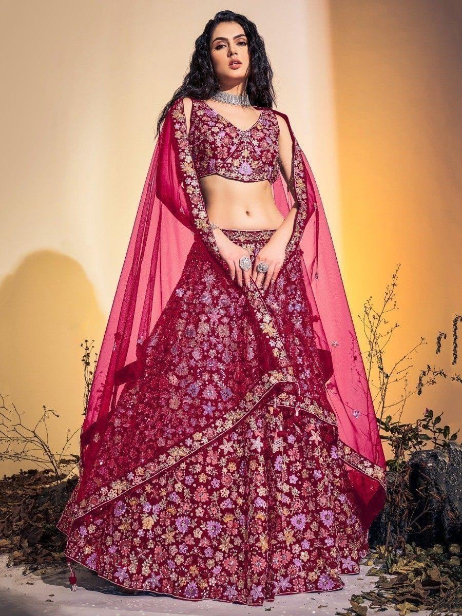 Awesome Pink Embroidered Soft Net Wedding Wear Lehenga Choli - Zeel Clothing