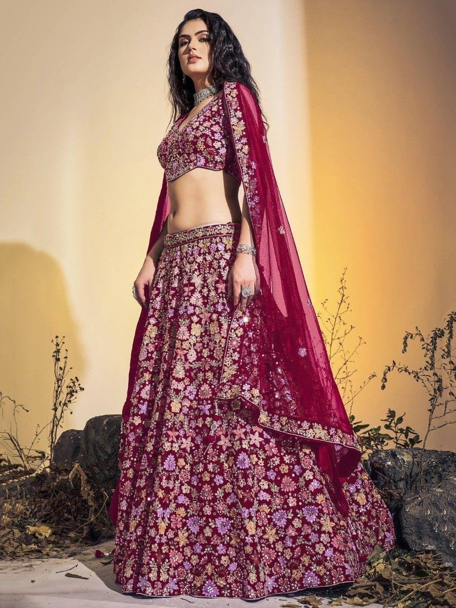Awesome Pink Embroidered Soft Net Wedding Wear Lehenga Choli - Zeel Clothing