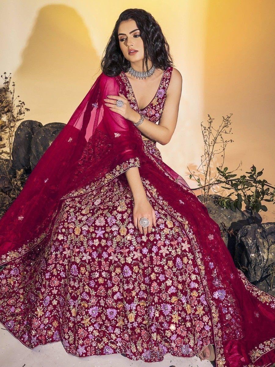 Awesome Pink Embroidered Soft Net Wedding Wear Lehenga Choli - Zeel Clothing