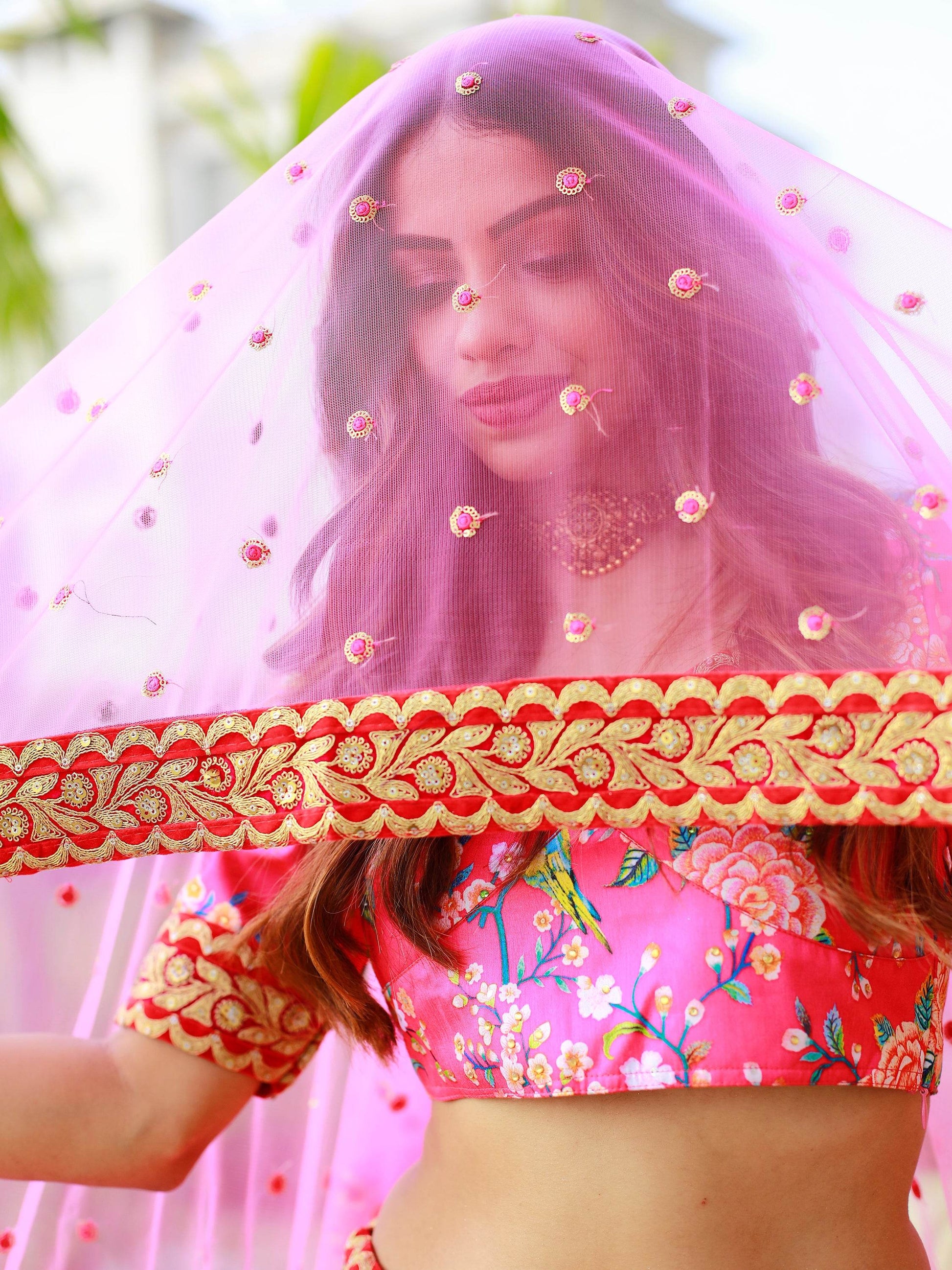 Awesome Pink Floral Printed Art Silk Engagement Wear Lehenga Choli - Zeel Clothing