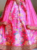 Awesome Pink Floral Printed Art Silk Engagement Wear Lehenga Choli - Zeel Clothing