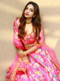 Awesome Pink Floral Printed Art Silk Engagement Wear Lehenga Choli - Zeel Clothing