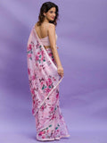 Awesome Pink Floral Printed Chinon Saree With Sequin Blouse - Zeel Clothing