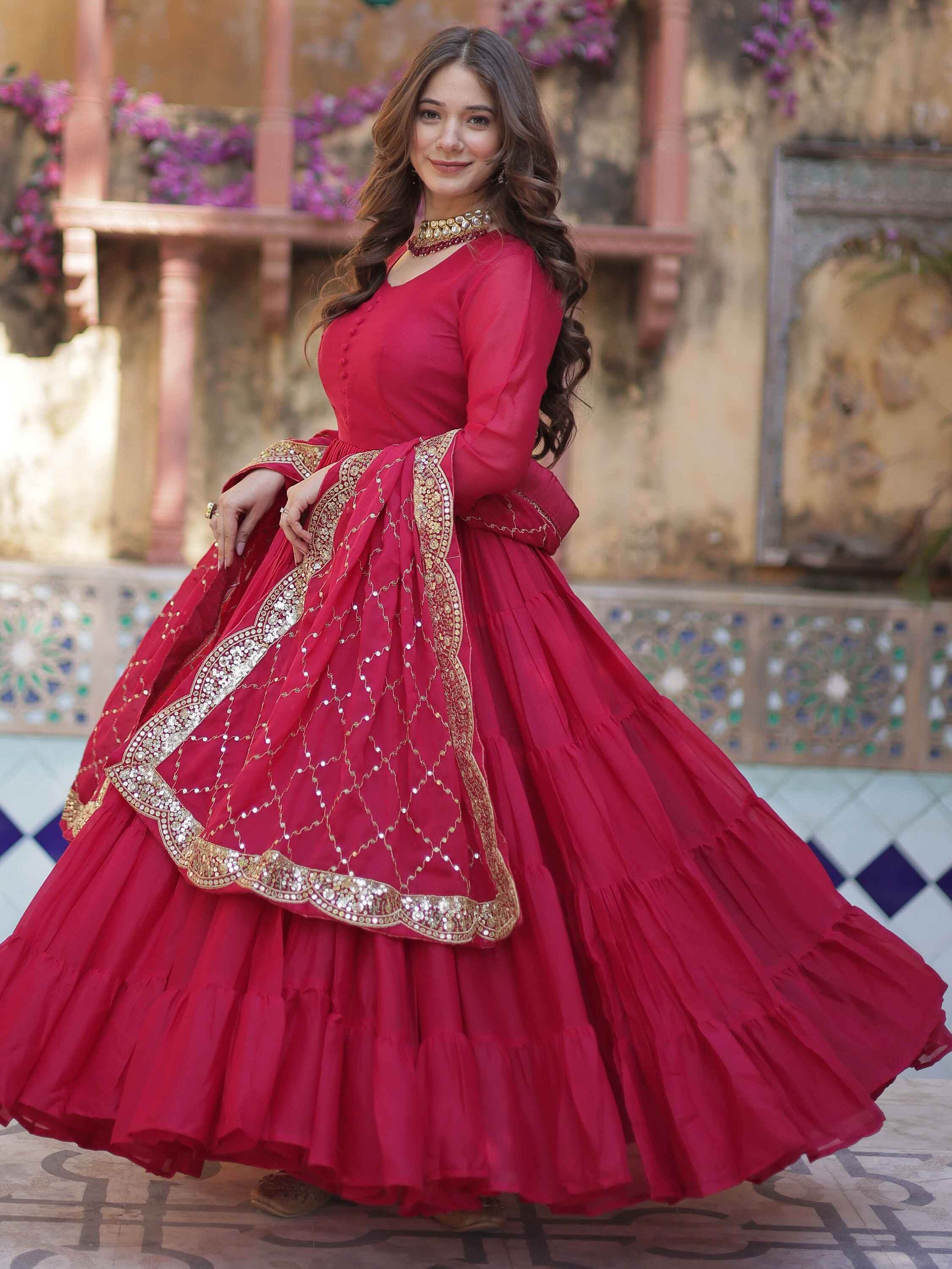Awesome Pink Georgette Wedding Wear Gown With Dupatta - Zeel Clothing
