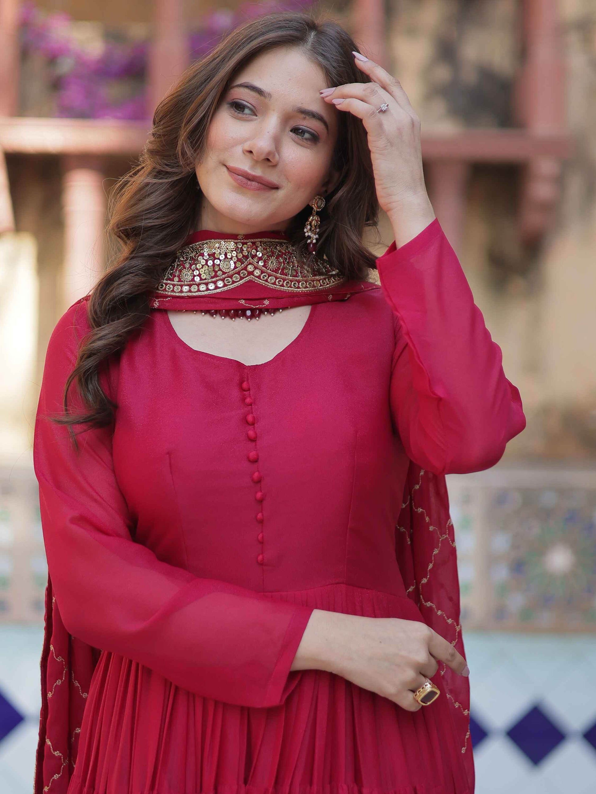 Awesome Pink Georgette Wedding Wear Gown With Dupatta - Zeel Clothing