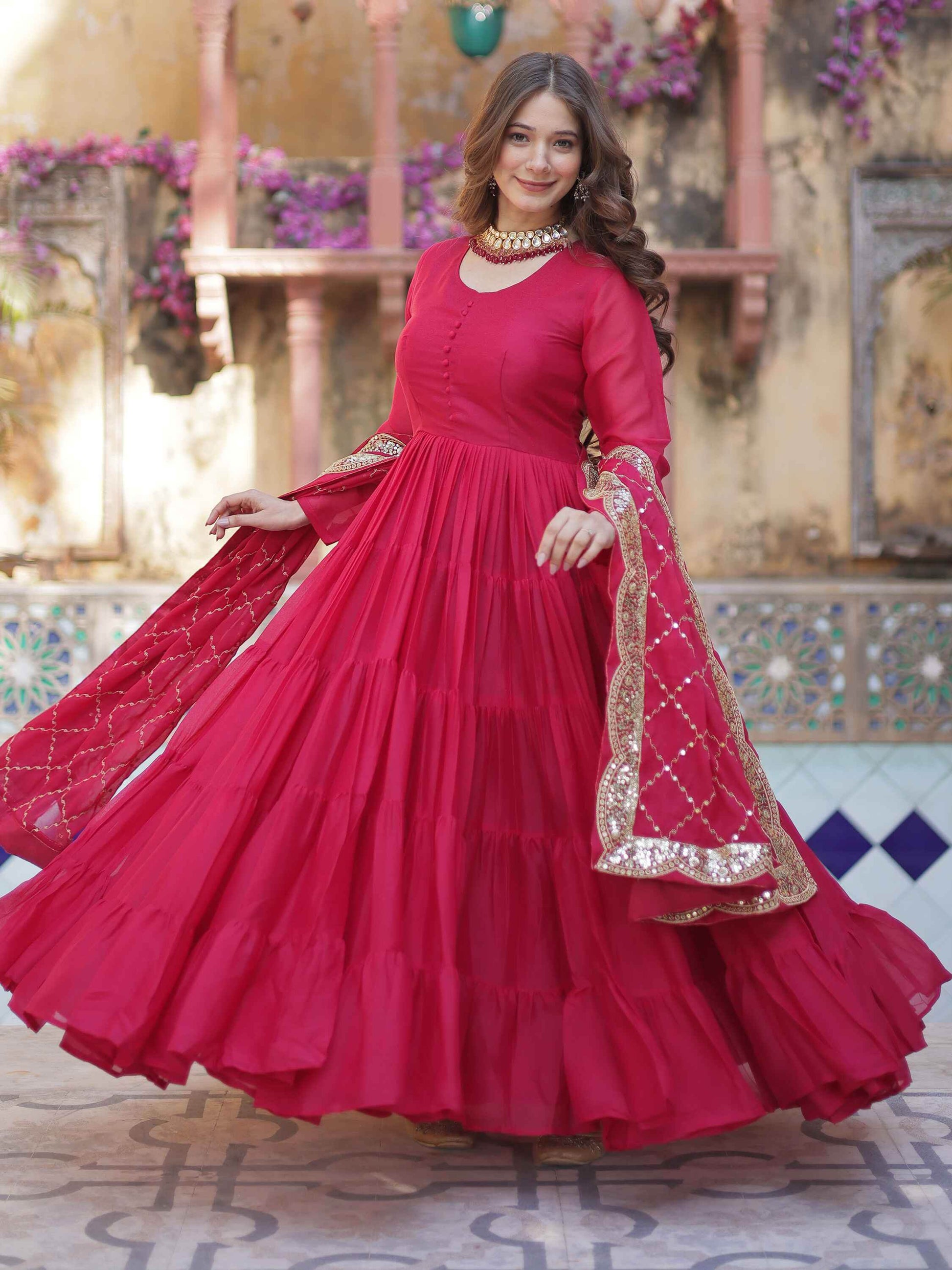 Awesome Pink Georgette Wedding Wear Gown With Dupatta - Zeel Clothing