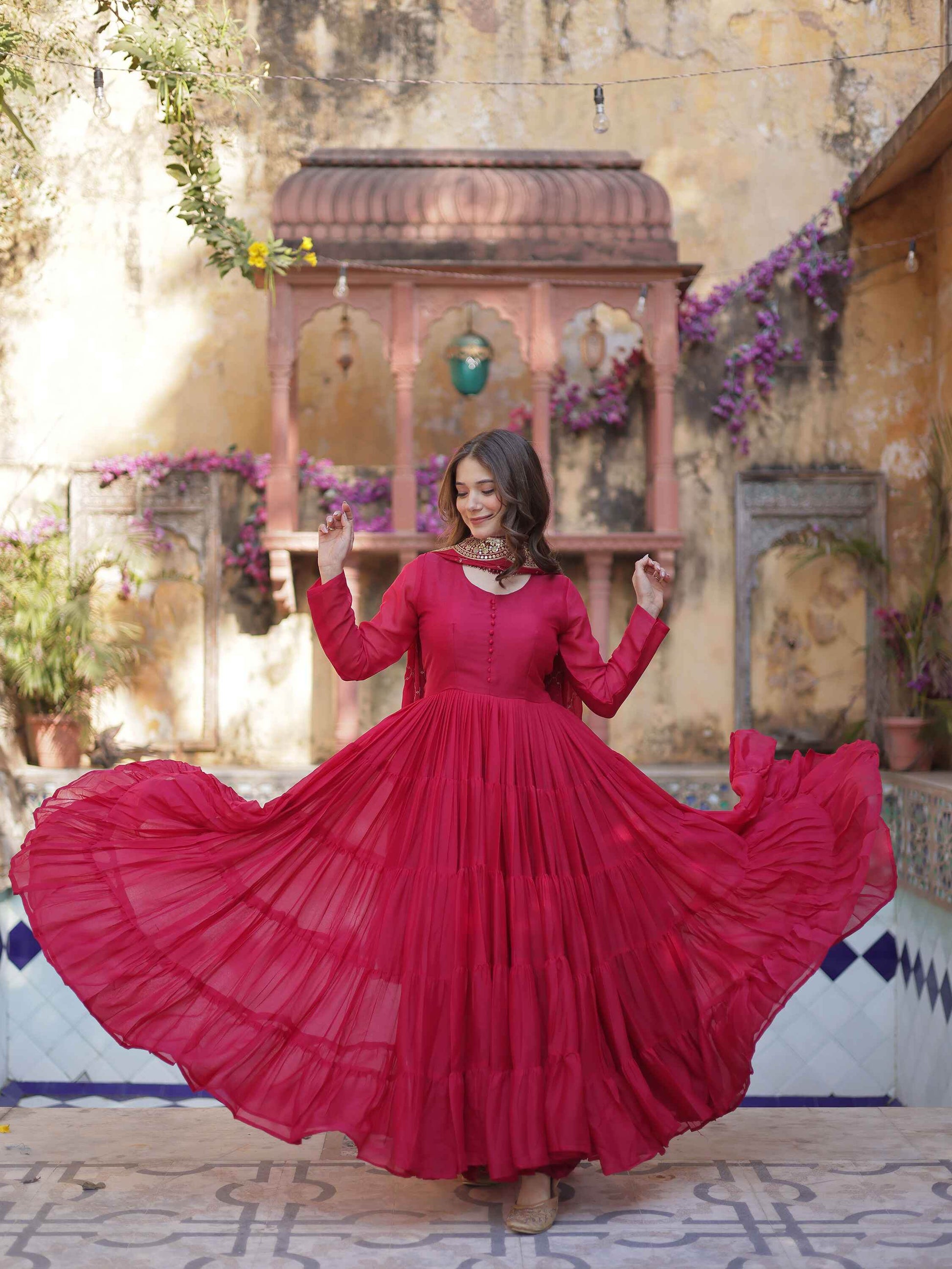 Awesome Pink Georgette Wedding Wear Gown With Dupatta - Zeel Clothing