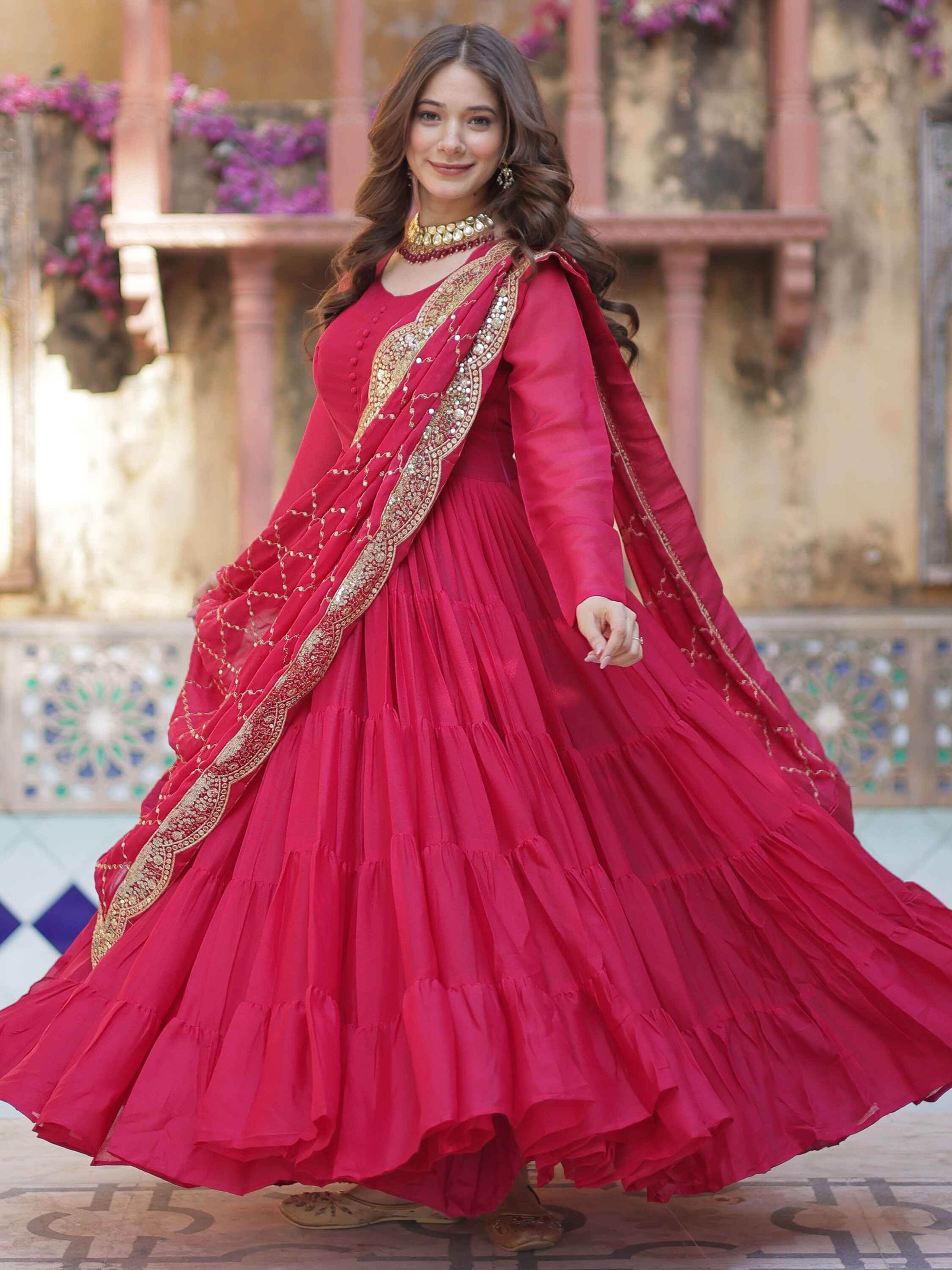 Awesome Pink Georgette Wedding Wear Gown With Dupatta - Zeel Clothing