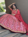 Awesome Pink Sequins Art Silk Bridesmaid Lehenga Choli With Dupatta - Zeel Clothing