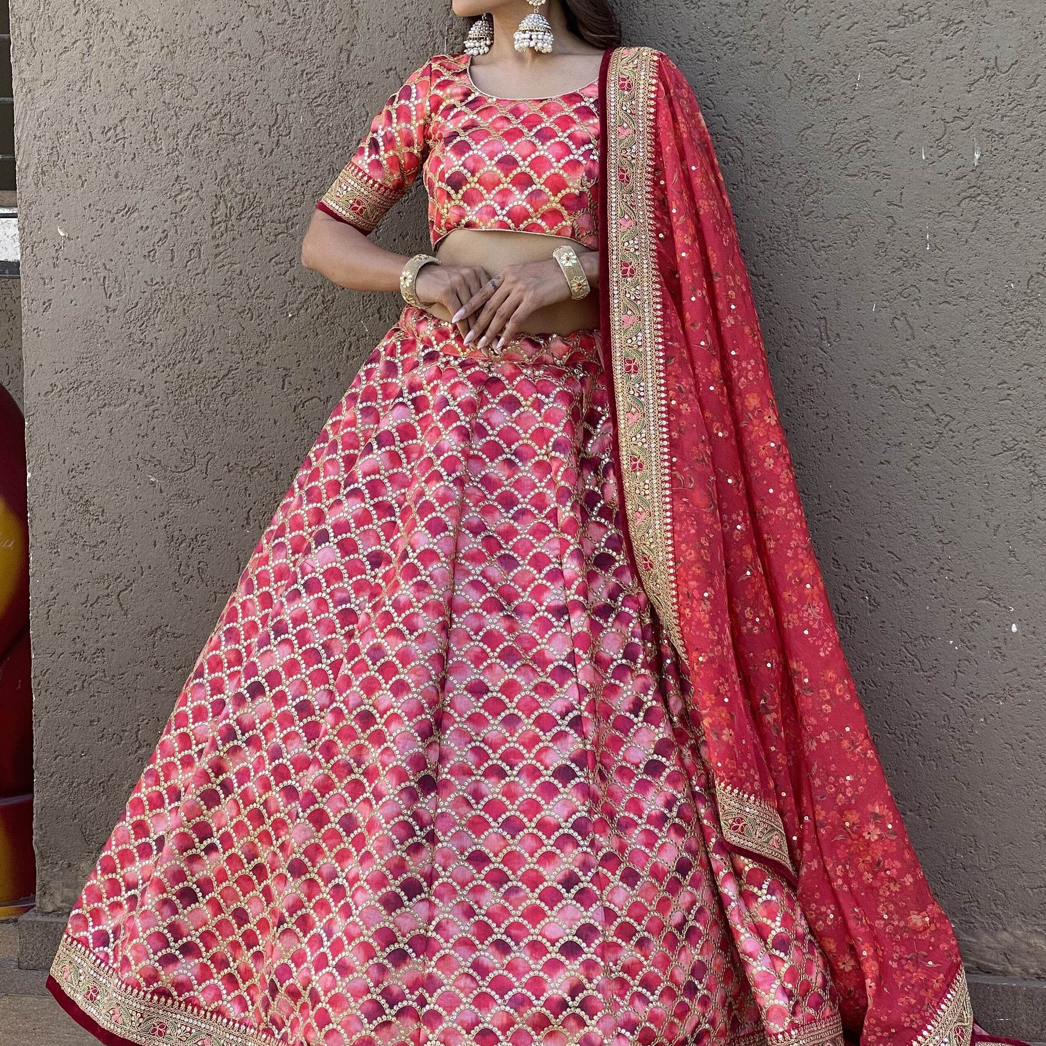 Awesome Pink Sequins Art Silk Bridesmaid Lehenga Choli With Dupatta - Zeel Clothing
