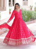 Awesome Pink Sequins Embroidery Silk Engagement Wear Gown With Dupatta