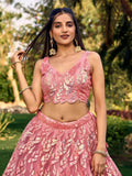 Awesome Pink Sequins Net Bridesmaid Lehenga Choli With Dupatta - Zeel Clothing