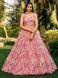 Awesome Pink Sequins Net Bridesmaid Lehenga Choli With Dupatta - Zeel Clothing