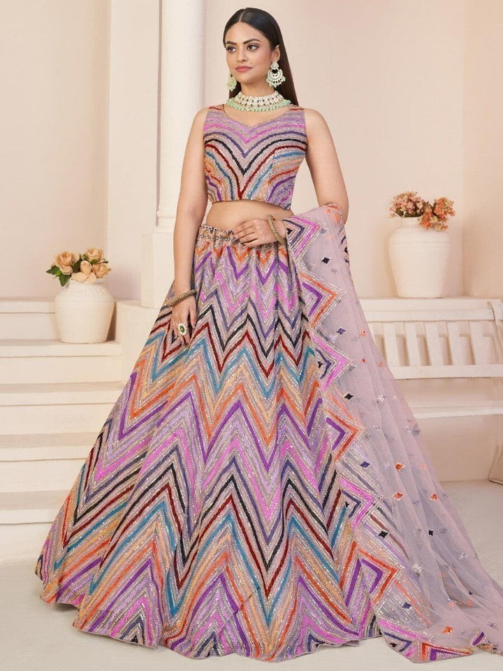 Awesome Pink Thread Work Net Lehega Choli With Dupatta