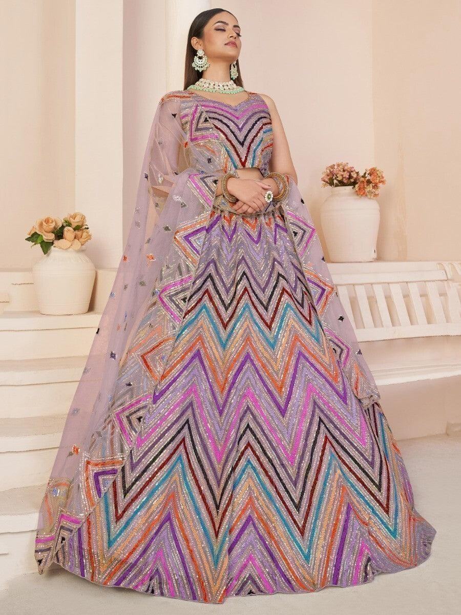 Awesome Pink Thread Work Net Lehega Choli With Dupatta
