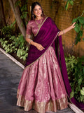 Awesome Pink Zari Weaving Silk Event Wear Half Saree Lehenga