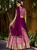 Awesome Pink Zari Weaving Silk Event Wear Half Saree Lehenga