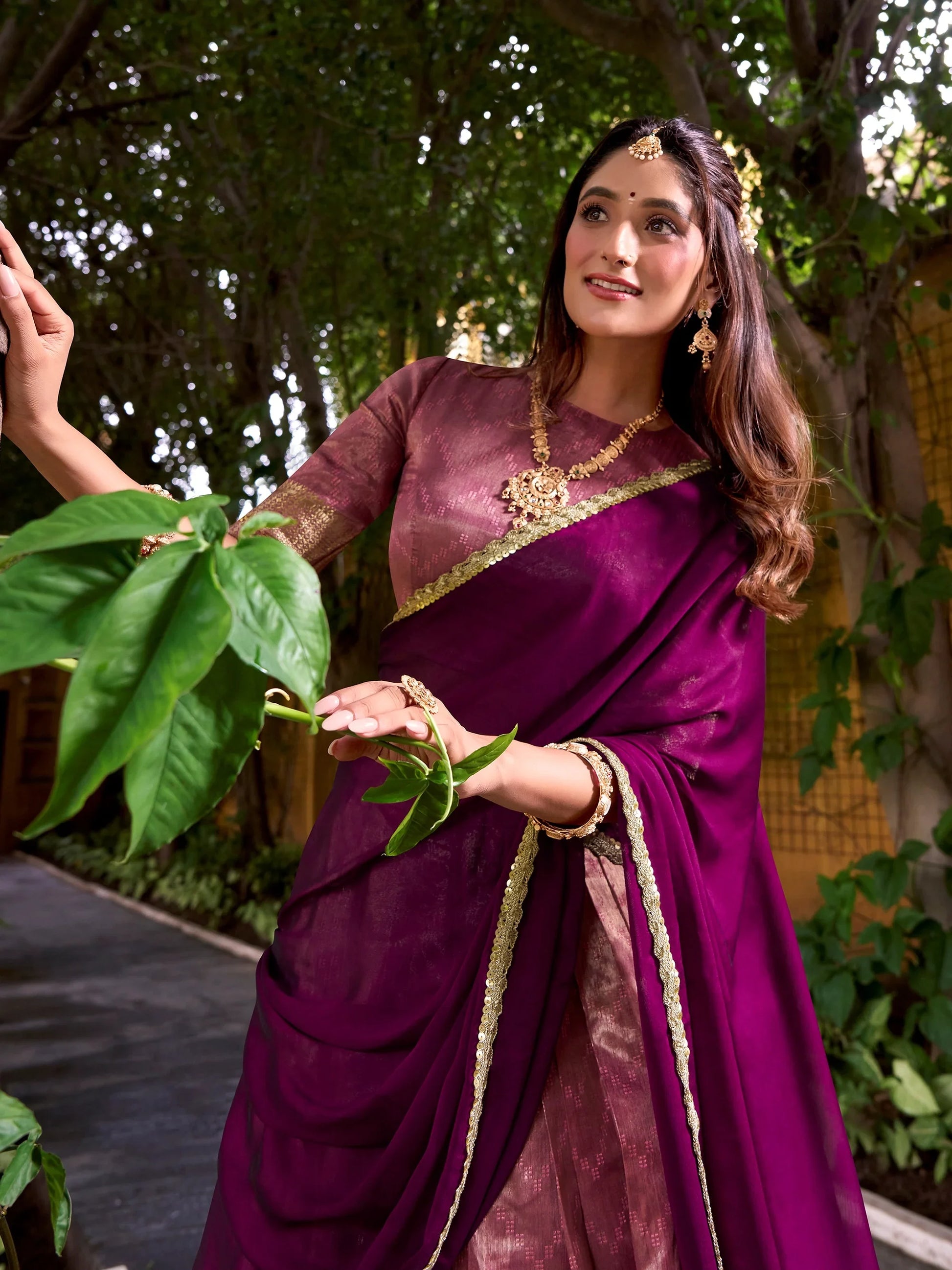 Awesome Pink Zari Weaving Silk Event Wear Half Saree Lehenga