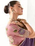 Awesome Purple Border Work Tissue Silk Festival Wear Saree With Blouse - Zeel Clothing