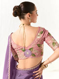 Awesome Purple Border Work Tissue Silk Festival Wear Saree With Blouse - Zeel Clothing