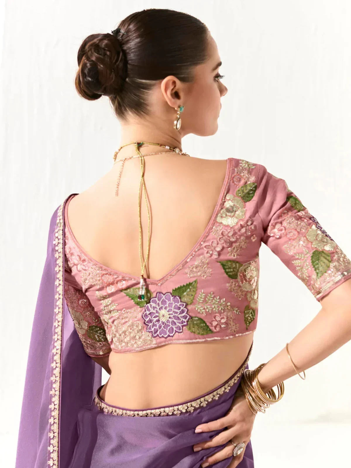 Awesome Purple Border Work Tissue Silk Festival Wear Saree With Blouse - Zeel Clothing