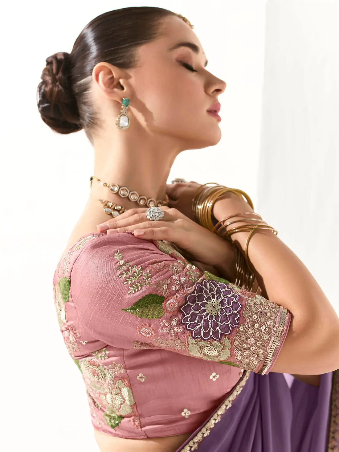Awesome Purple Border Work Tissue Silk Festival Wear Saree With Blouse - Zeel Clothing