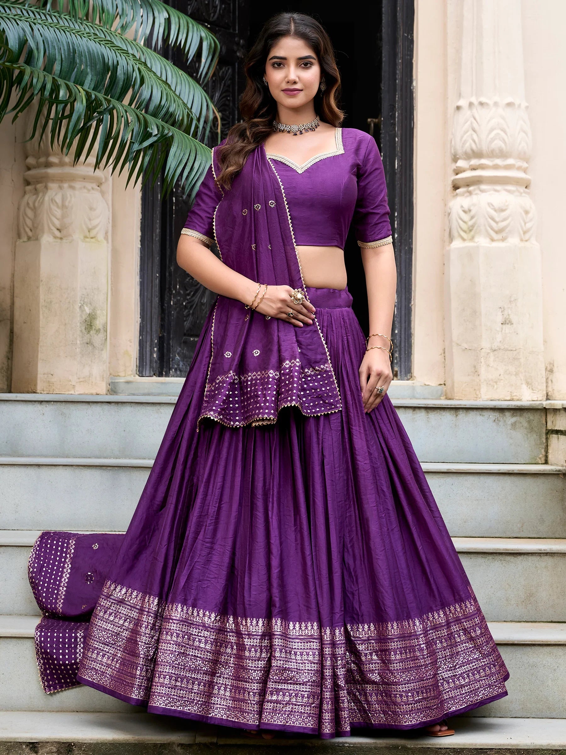 Awesome Purple Chanderi Festival Wear Lehenga Choli With Dupatta - Zeel Clothing