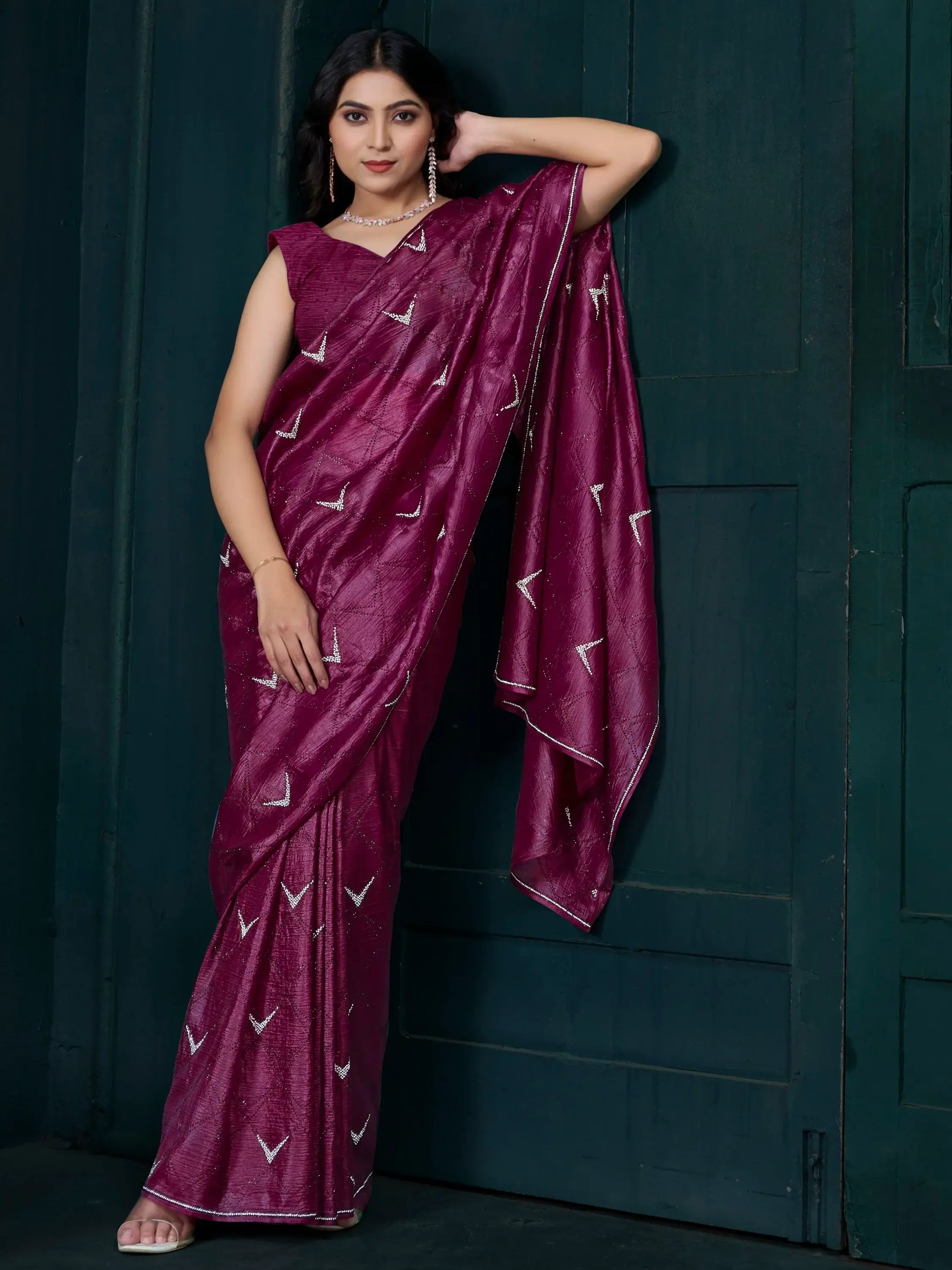 Awesome Purple Crepe Silk Festive Wear Saree With Blouse - Zeel Clothing