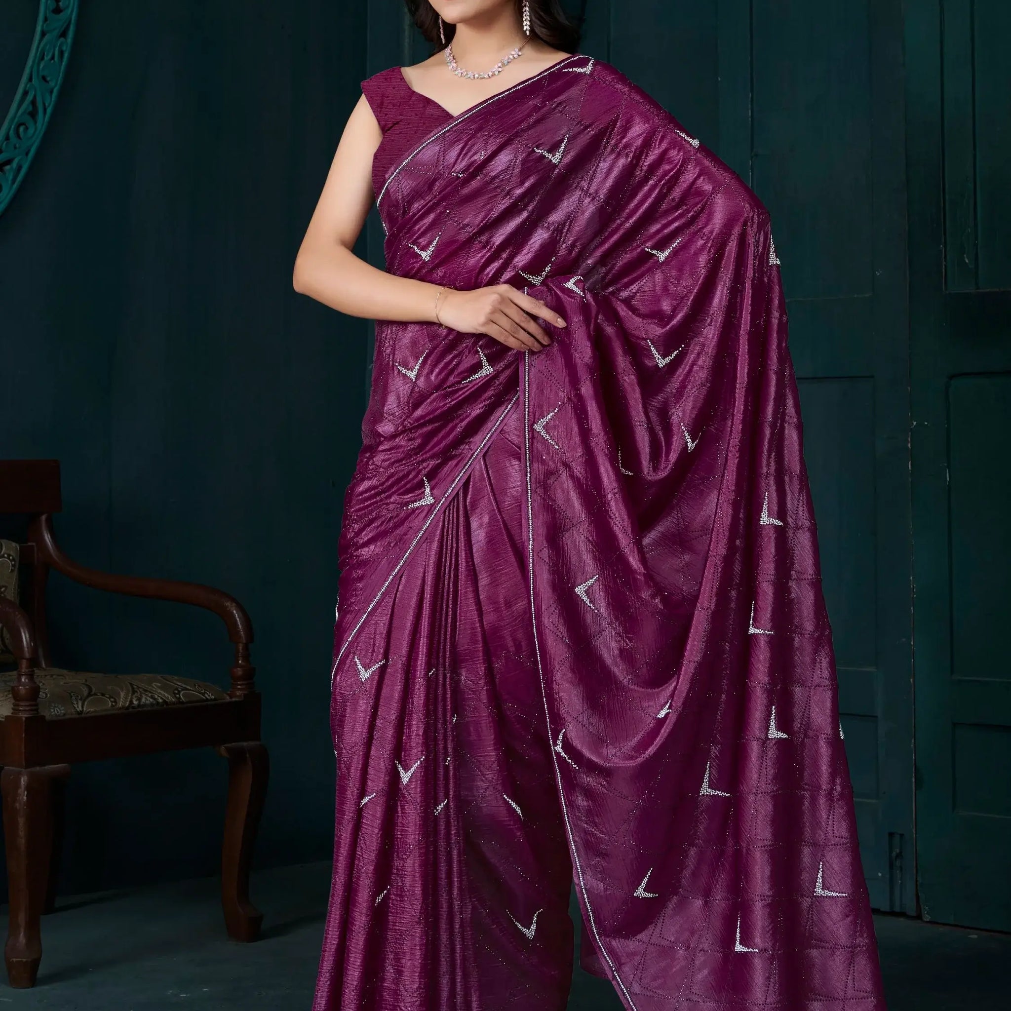 Awesome Purple Crepe Silk Festive Wear Saree With Blouse - Zeel Clothing