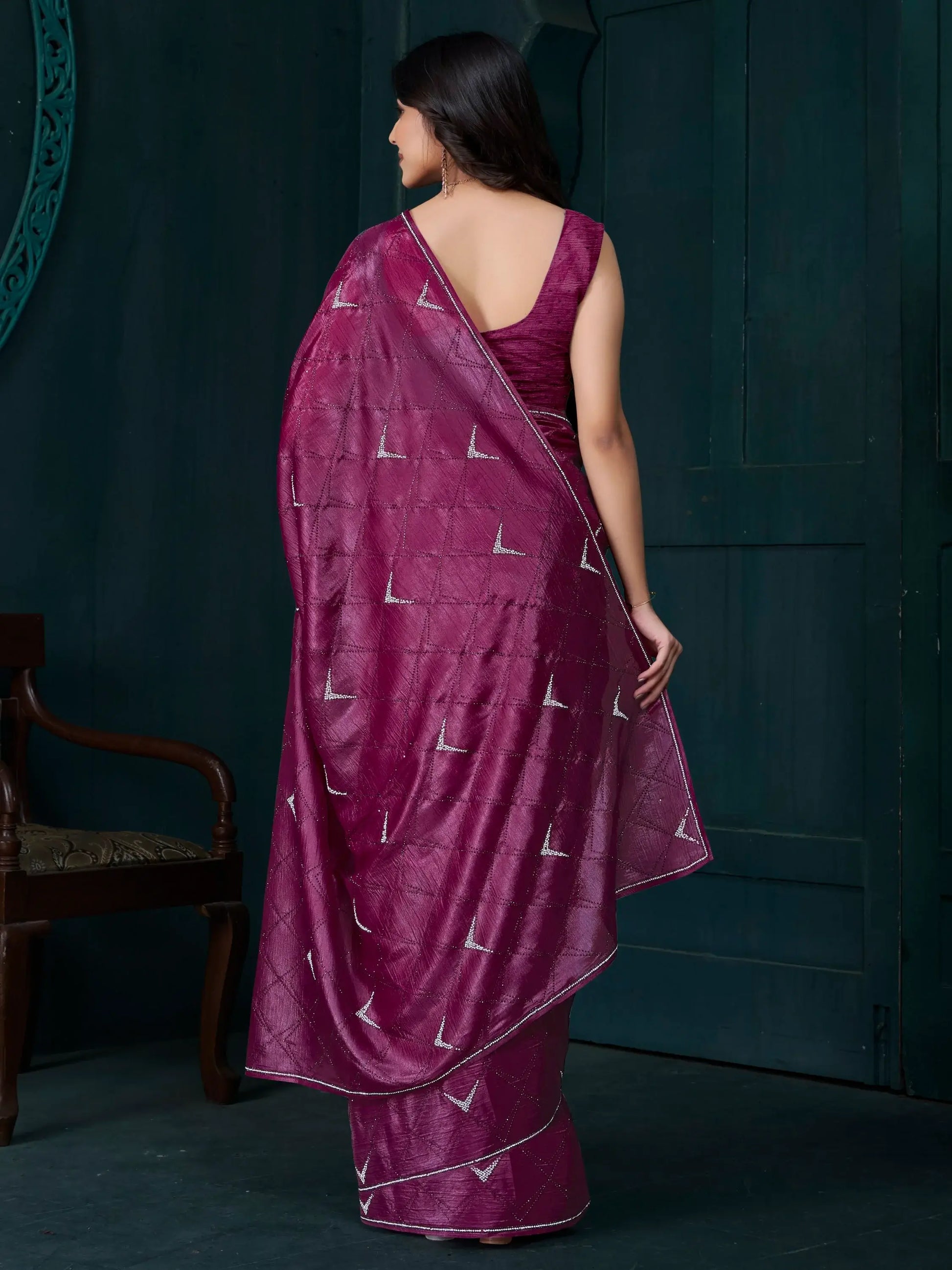 Awesome Purple Crepe Silk Festive Wear Saree With Blouse - Zeel Clothing