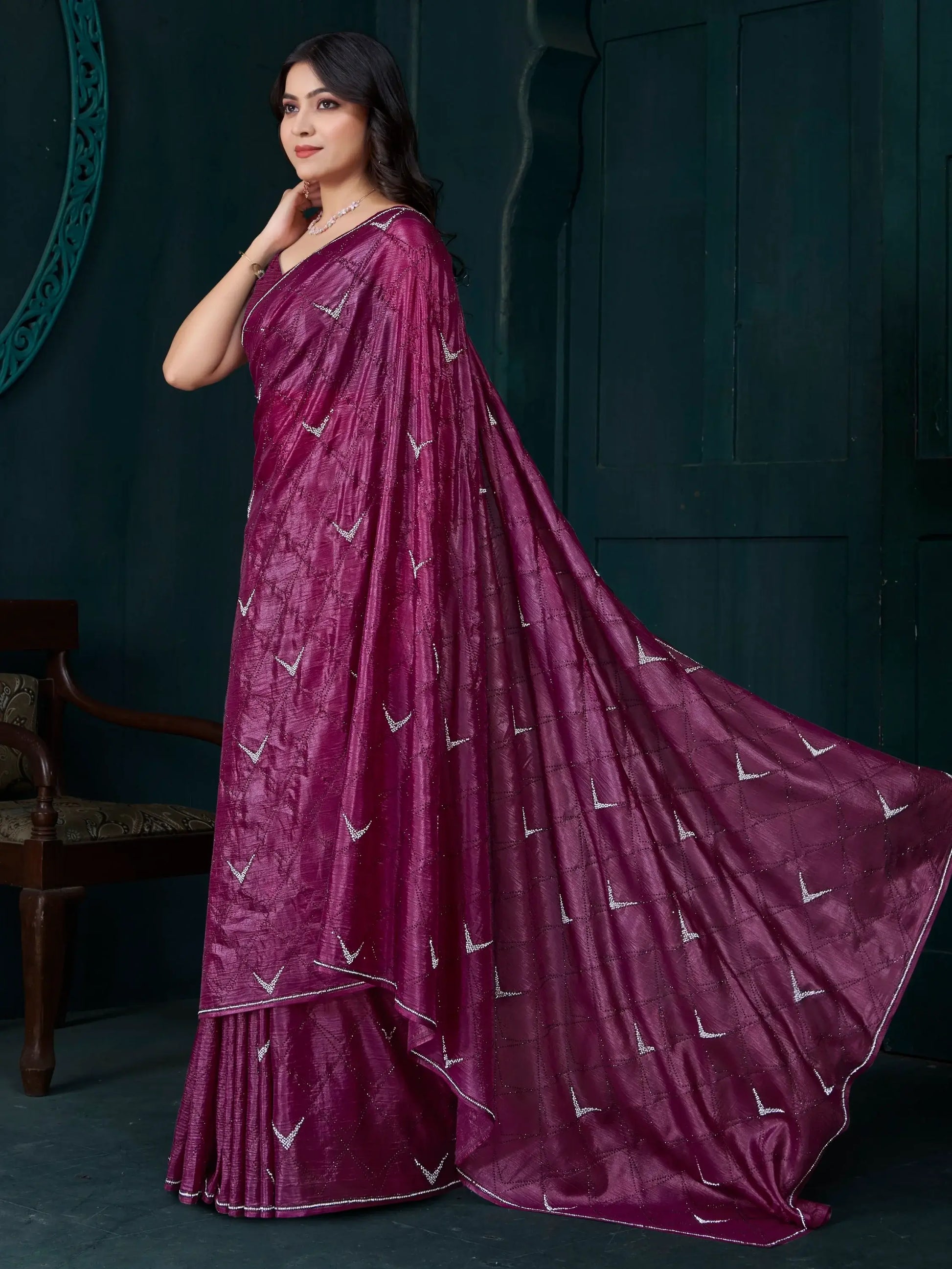 Awesome Purple Crepe Silk Festive Wear Saree With Blouse - Zeel Clothing