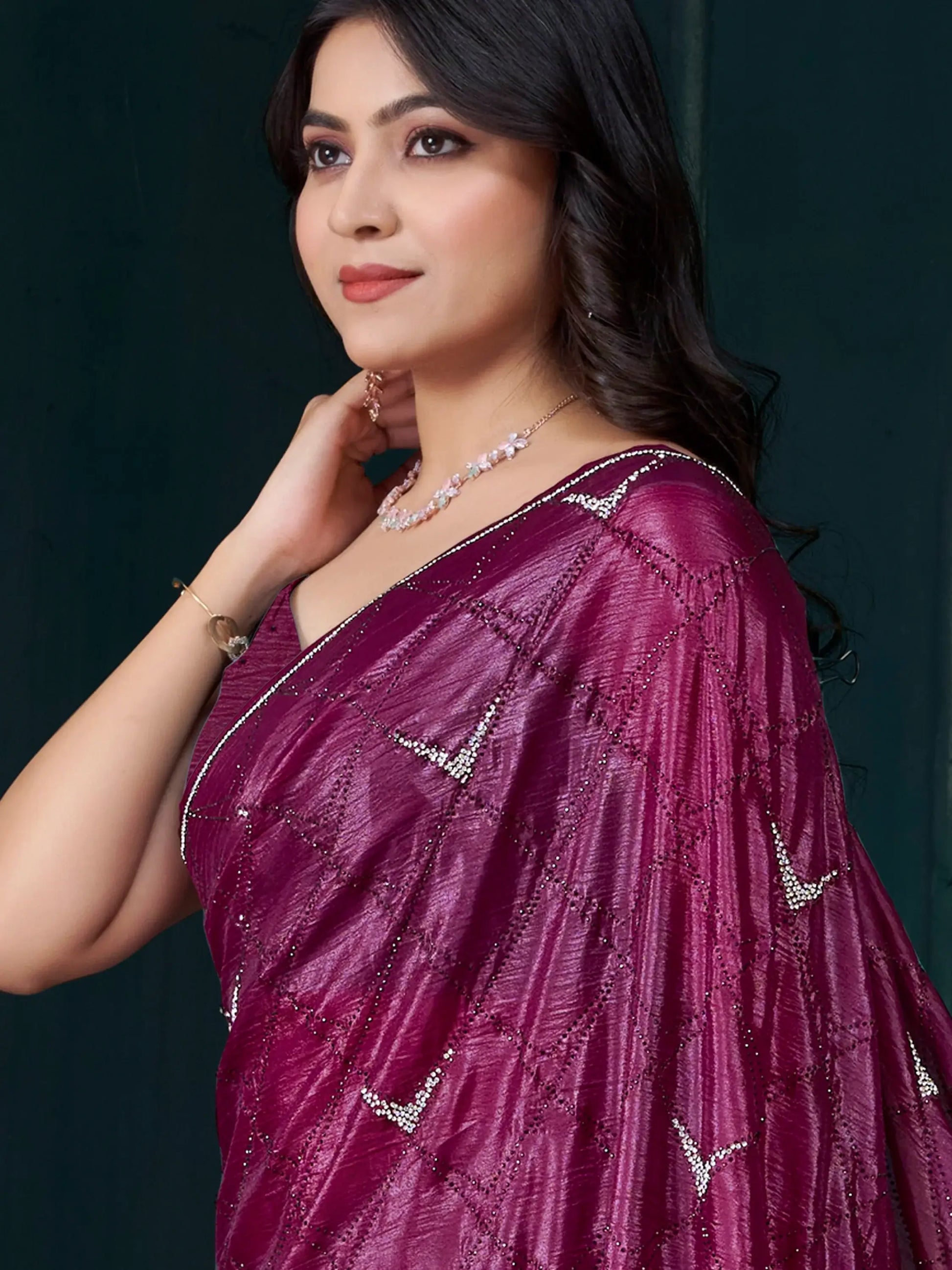 Awesome Purple Crepe Silk Festive Wear Saree With Blouse - Zeel Clothing