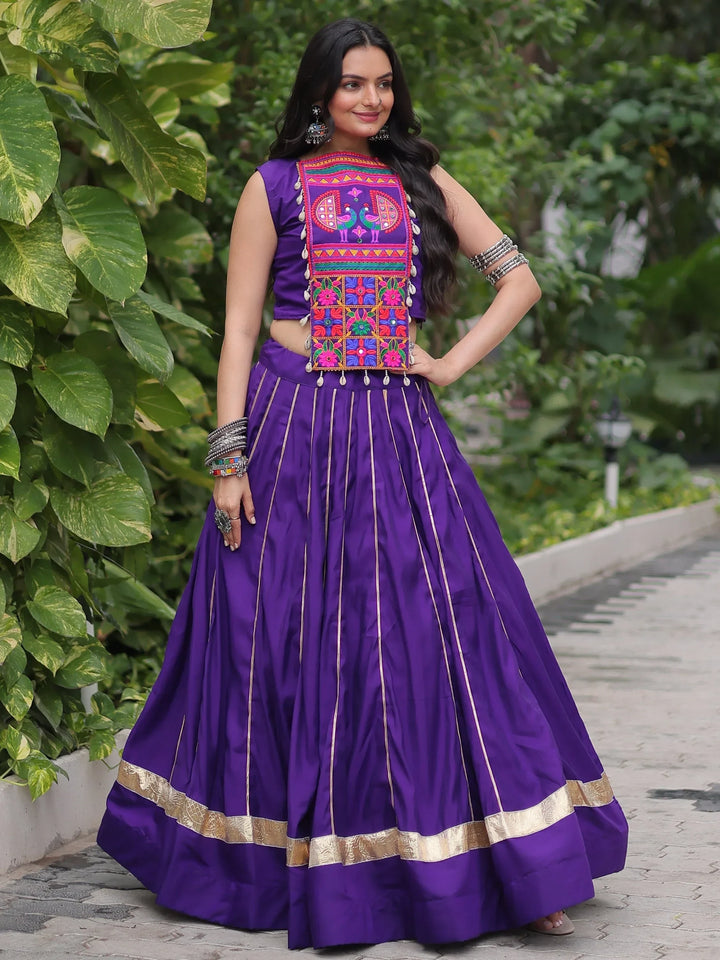 Awesome Purple Lace Work Roman Silk Traditional Lehenga Choli