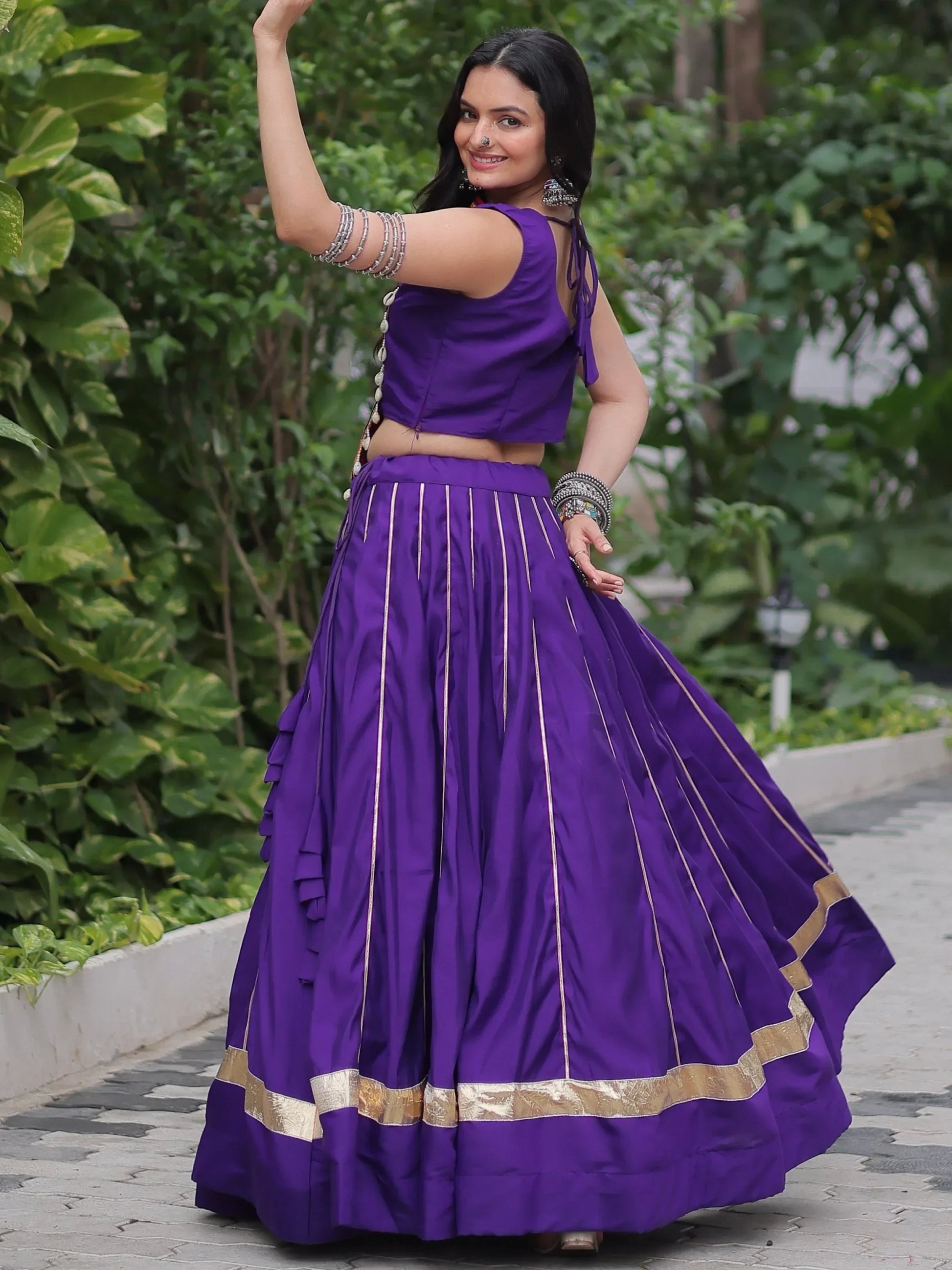 Awesome Purple Lace Work Roman Silk Traditional Lehenga Choli