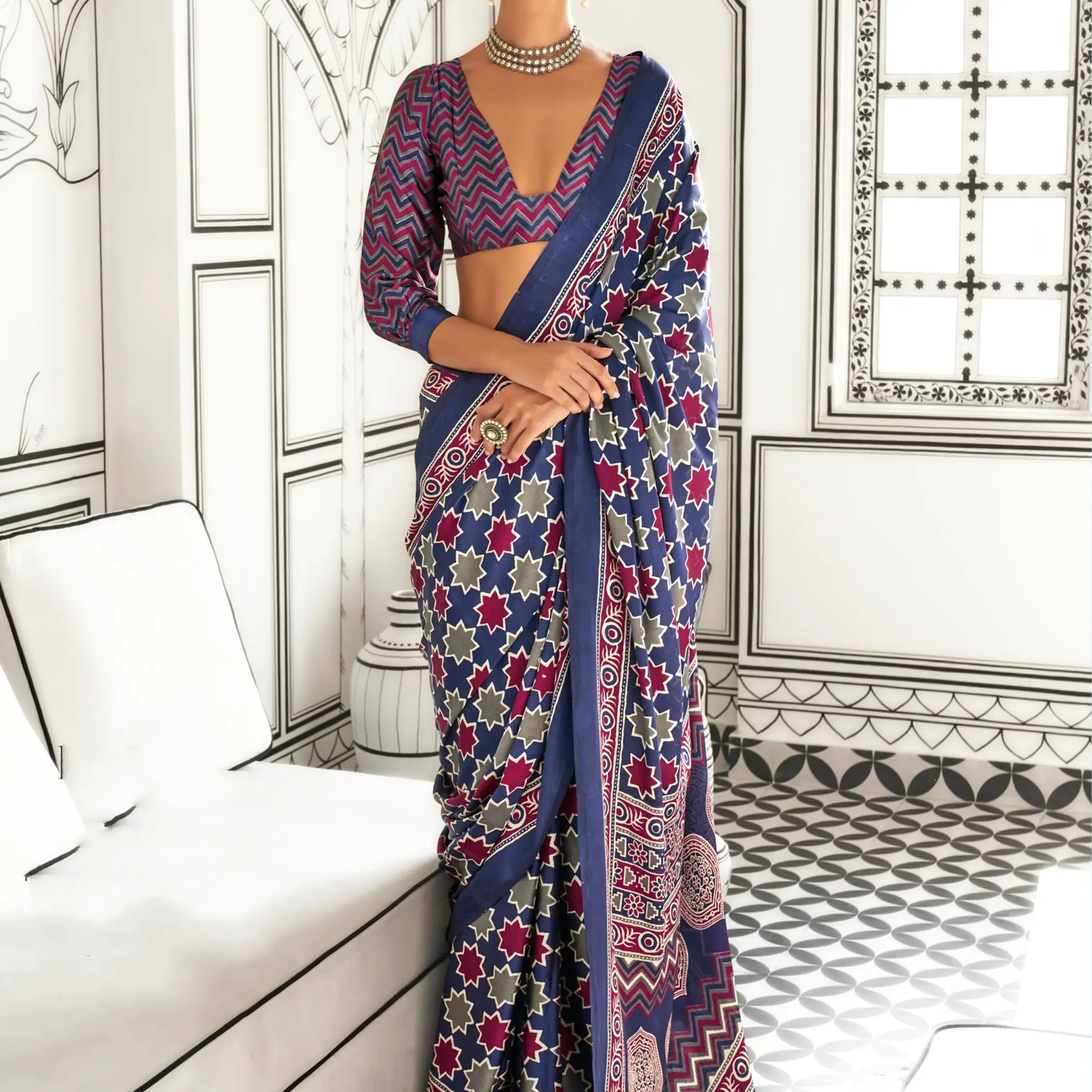 Awesome Purple Printed Satin Casual Wear Saree With Blouse - Zeel Clothing
