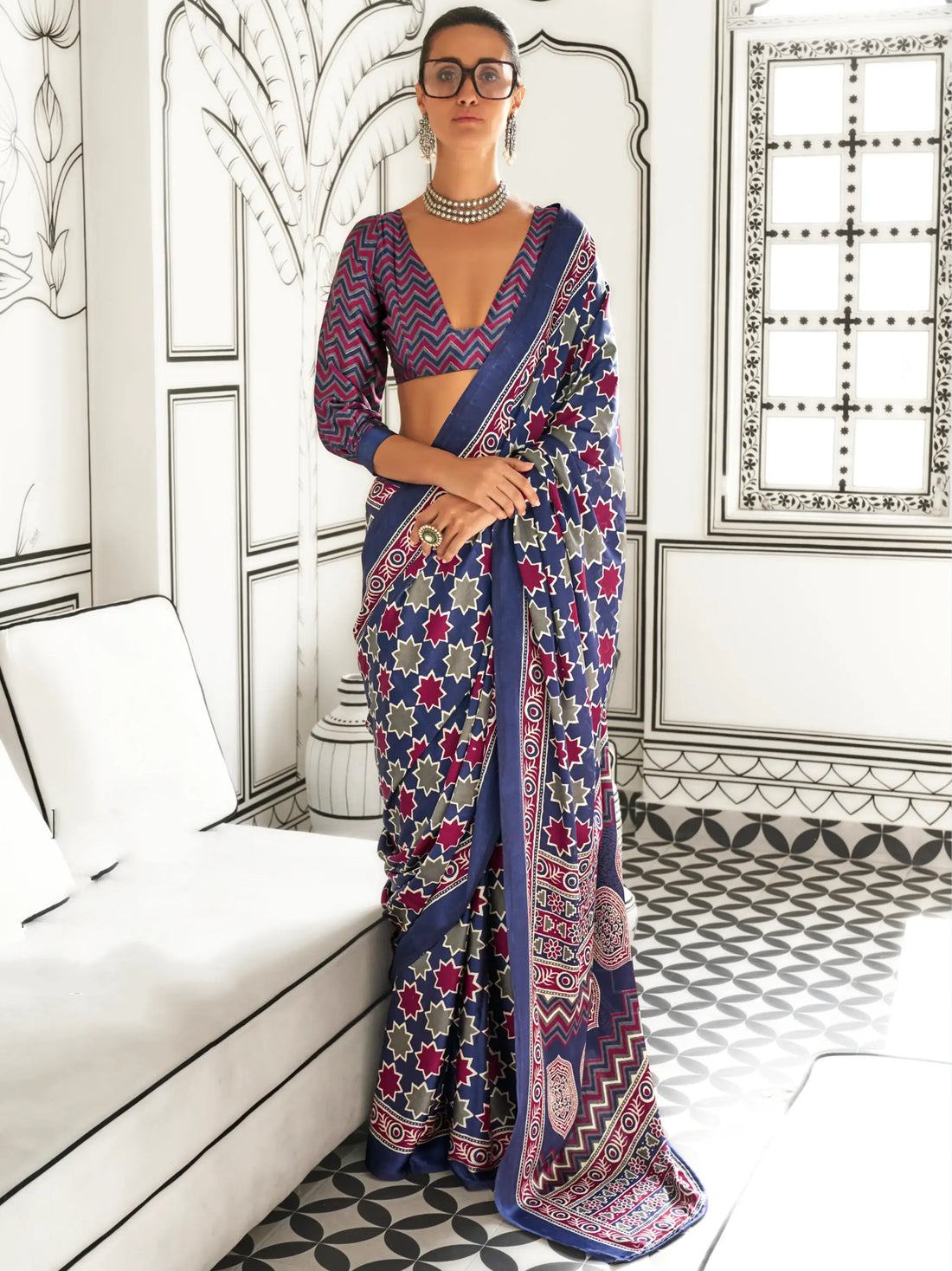 Awesome Purple Printed Satin Casual Wear Saree With Blouse - Zeel Clothing
